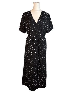 Uniqlo Black Polka Dot Wrap Midi Dress Size Large